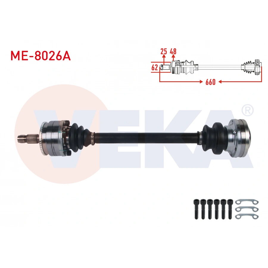KOMPLE AKS SOL-SAG ARKA ABSLI 48 DIS UZUNLUK 660mm MERCEDES E SERISI (W210) E 300 D - E 320 CDI A-T 1995-2002