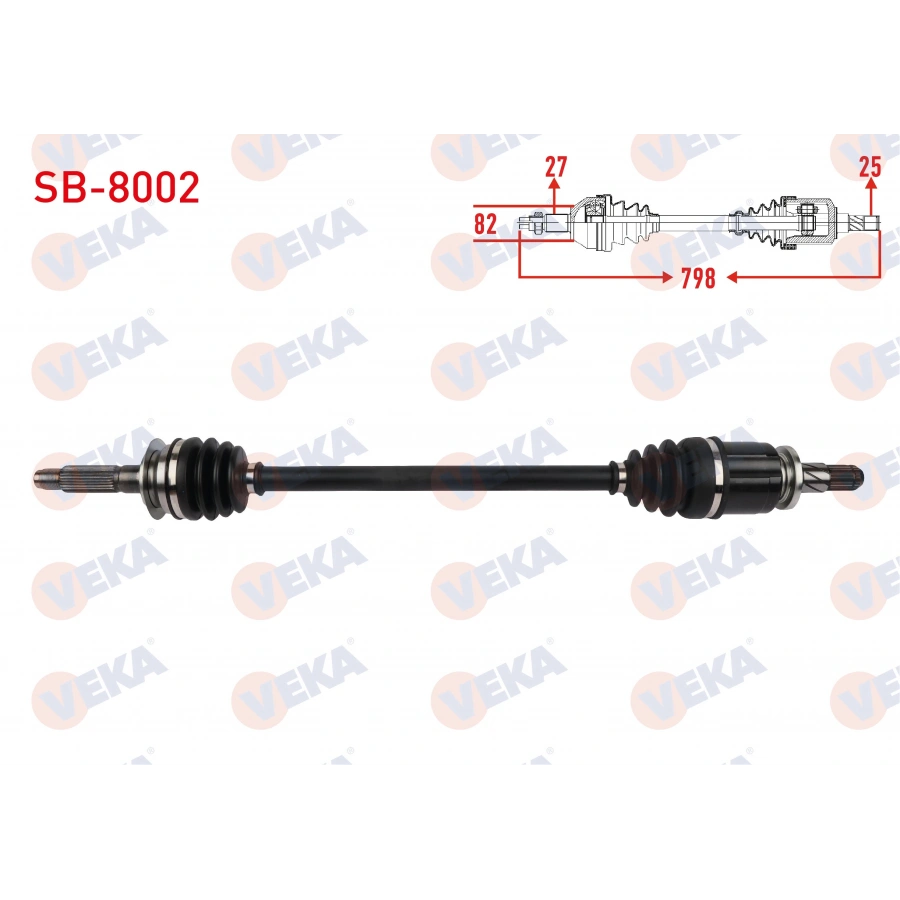 KOMPLE AKS SOL-SAG ARKA UZUNLUK 795mm 8 MISKETLI SUBARU IMPREZA 2.0 2012- / LEGACY 2.0 2009-2014 / OUTBACK 2.0 D 2009- / XV 1.6 2012- / FORESTER 2.0 i AWD, 2.0 D AWD 2013-