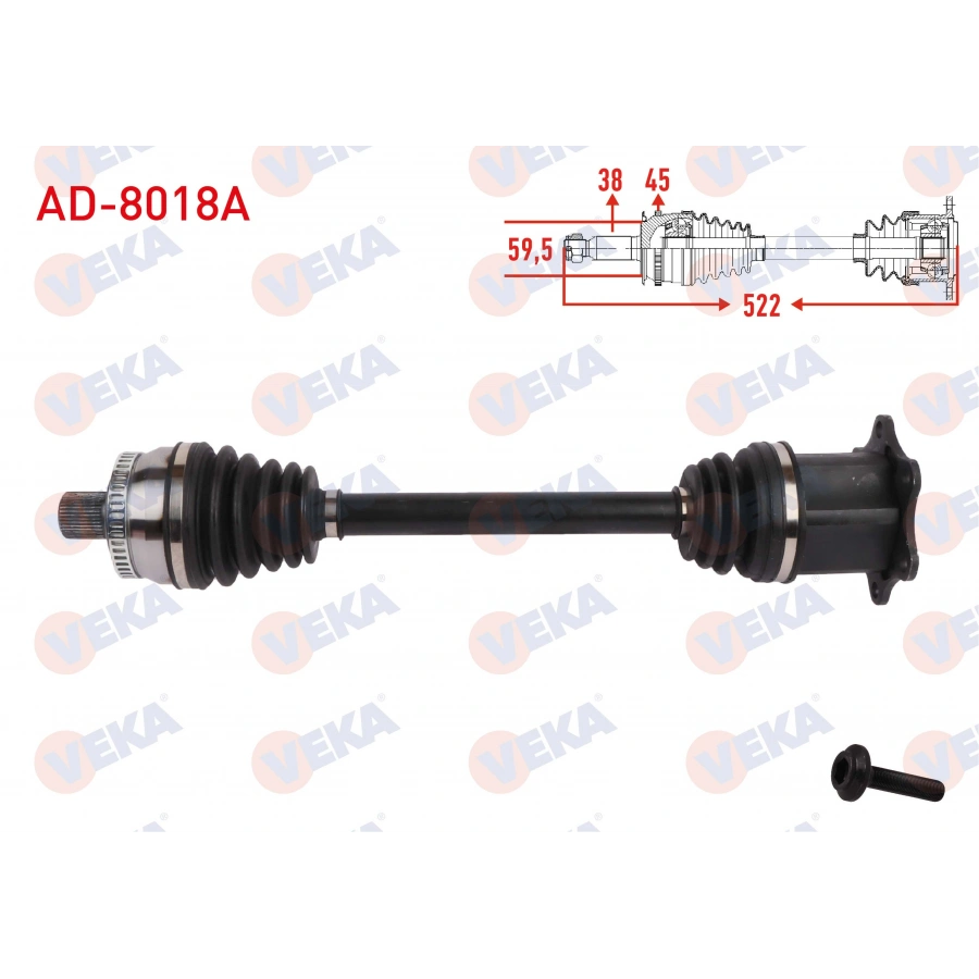 KOMPLE AKS SOL-SAG ON ABSLI 45 DIS UZUNLUK 522mm AUDI A6 (8E2) 2.0 2000-2004