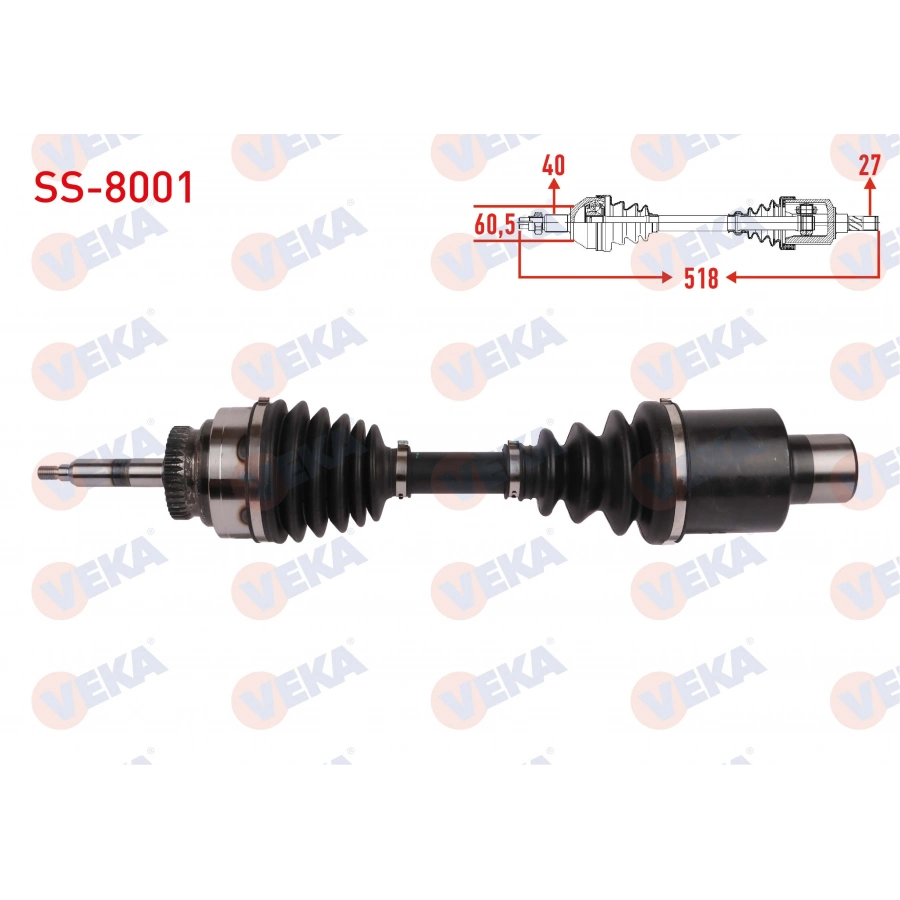 KOMPLE AKS SOL-SAG ON UZUNLUK 518mm SSANGYONG SSANGYONG REXTON (GAB) 2.7 XDI 2006- / ACYTON 2.0 XDI 2007-2013 / ACYTON SPORT 2.0 XDI 2011-