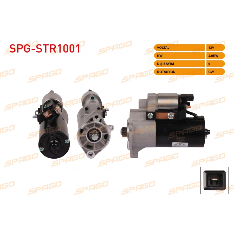 MARS MOTORU 12V 2.0KW 9 DIS CW (STR6602) M12X2 TRANSPORTER T5 2.5 TDI 03-11 / LT35 2.5 TDI 96-06