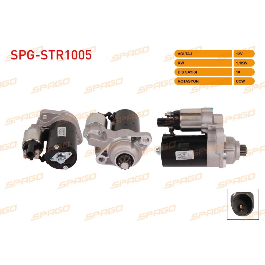 MARS MOTORU (V TIPI) 12V 1.1KW 10 DIS CCW (STR3360) GOLF V VI - JETTA III / A3 03-12 (1.6 BENZINLI ARACLAR ICIN)