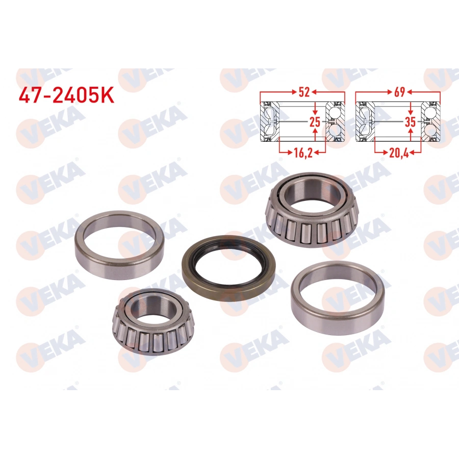 ON TEKERLEK RULMAN KITI SOL-SAG 69X35X20,4/52X25X16,2 KIA K2500 2.5 D 2003- / K2700 2.7 D 2003- / BONGO >2014
