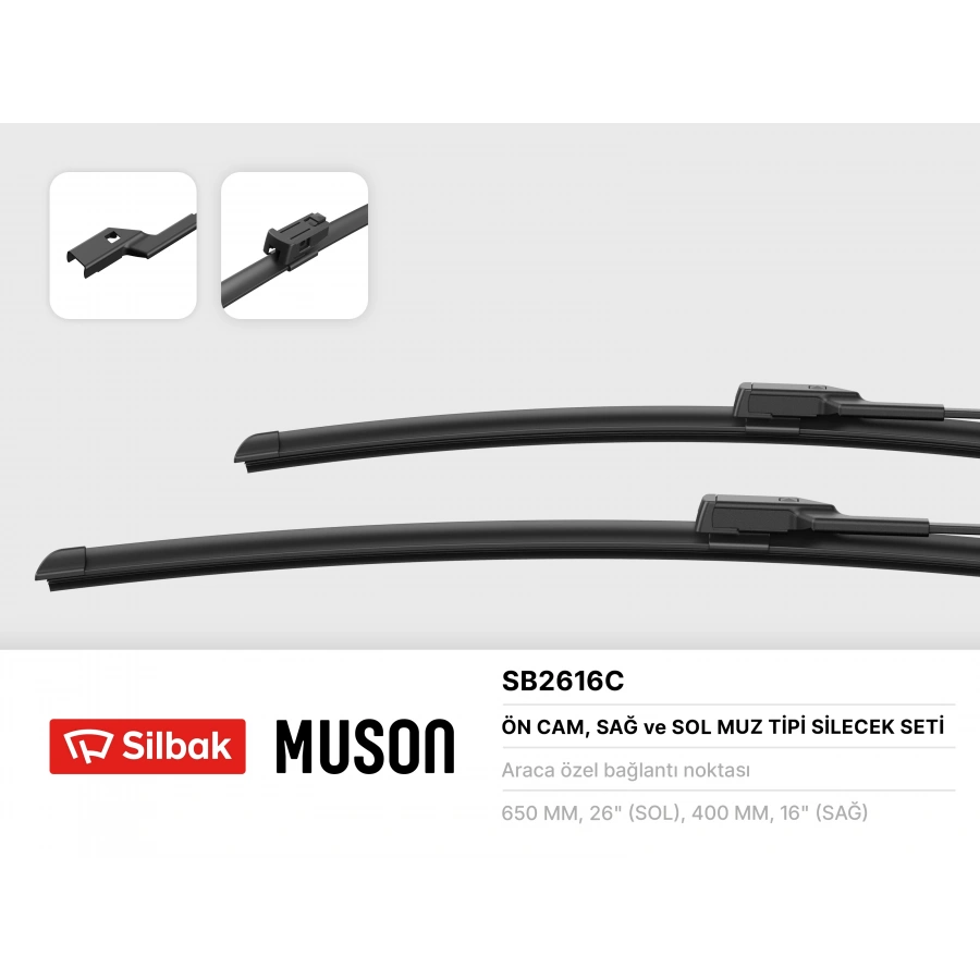 SILECEK SÜPÜRGESI ÖN TAKIM ( 400 / 650 MM ) MUZ TIPI (TAKIM) PARTNER TEPEE/BERLINGO-3 / 208 BM 08-