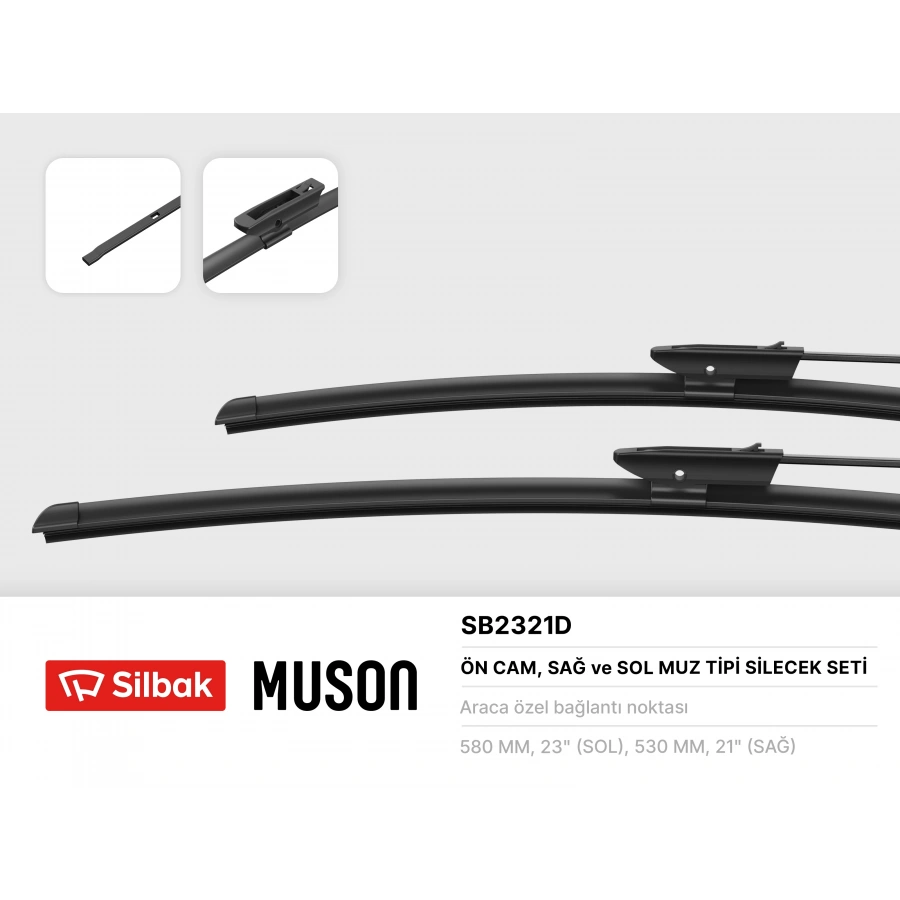 SILECEK SÜPÜRGESI ÖN TAKIM ( 580 / 530 MM ) TAKIM MUZ TIPI KANGO II/ MERCEDES-CITAN BM 08-