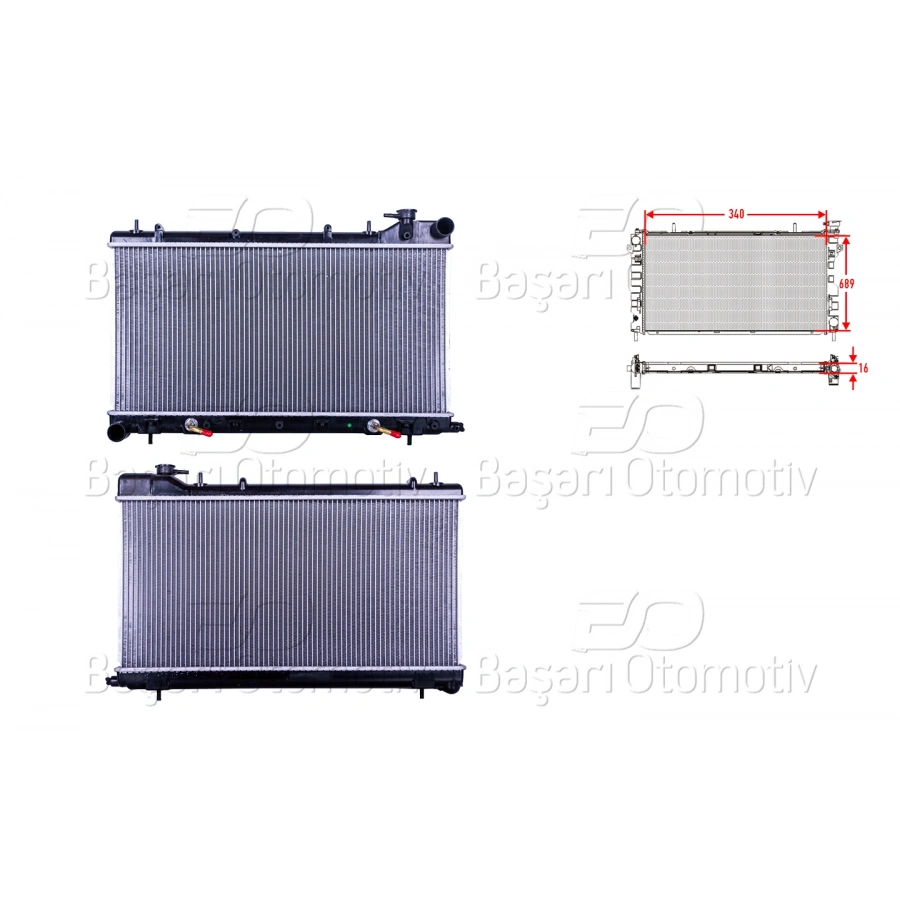SU RADYATORU BRAZING AT 340X689X16 SUBARU IMPREZA 98-00. FORESTER 98-02