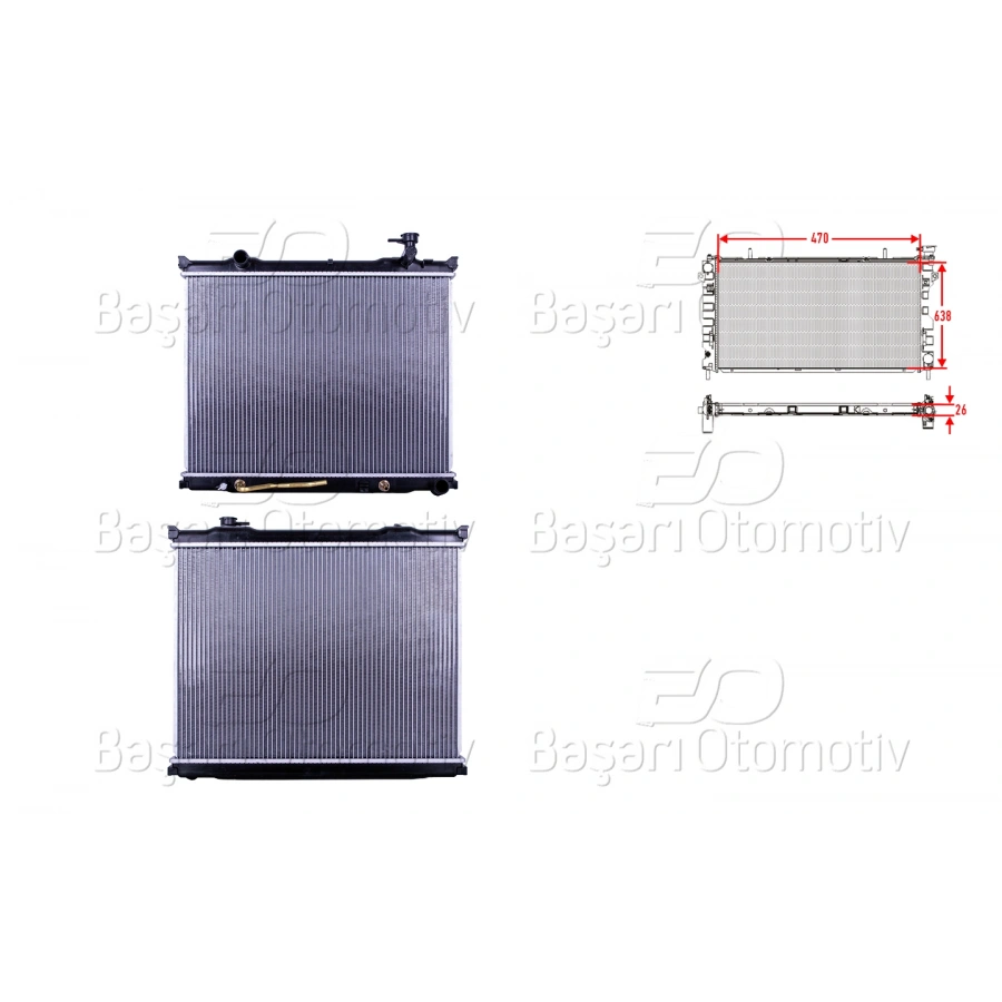 SU RADYATORU BRAZING AT 470X638X26 MM KIA SORENTO 2.5CRDI 06-09 KAPAKLI