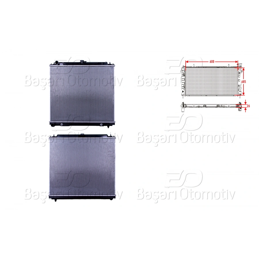 SU RADYATORU BRAZING AT 600X685X26 MM NISSAN NAVARA 2.5 DCI AC+ 05>