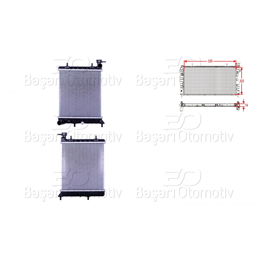 SU RADYATORU BRAZING MT 335X322X16 HYUNDAI ACCENT1.3. 1.5 99>