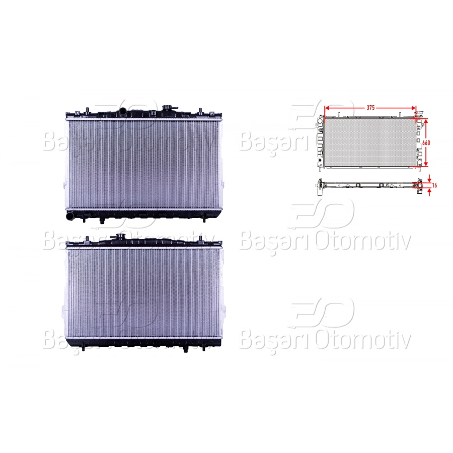 SU RADYATORU BRAZING MT 375X660X16 MM HYUNDAI ELANTRA 1.6I. 1.8I. 2.0I BENZINLI 00- 06