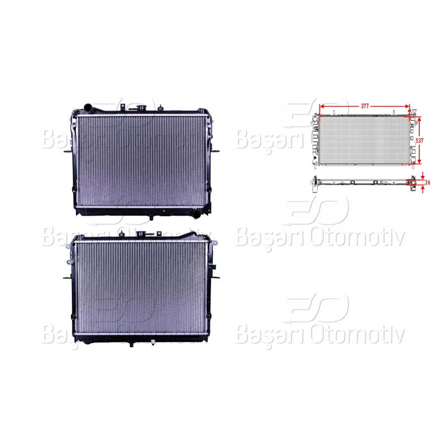 SU RADYATORU BRAZING MT 377X537X26 MAZDA E00. E2200 2.2D 4WD. KIA BESTA 97-03