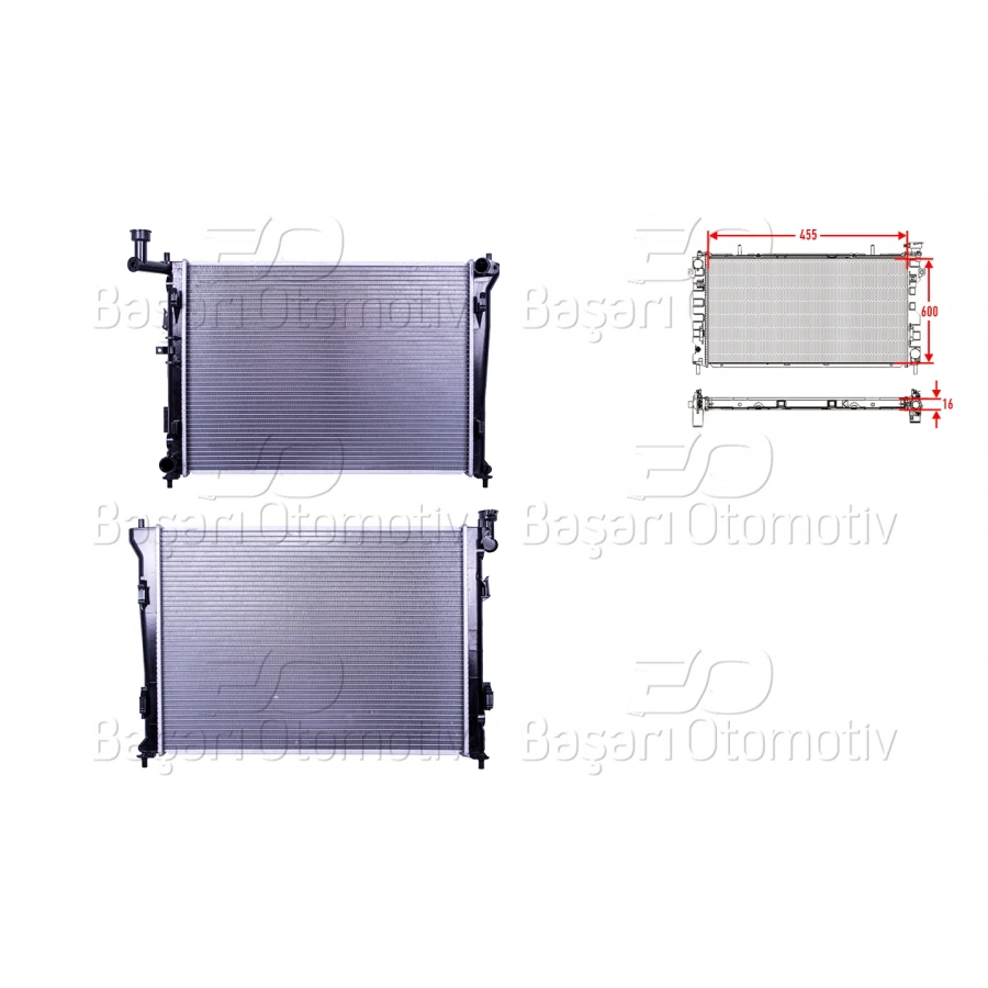 SU RADYATORU BRAZING MT 600X455X16 MM HYUNDAI ELANTRA. I30 1.4I. 1.6I. 2.0I BENZINLI 07-11 KIA CEED 1.4I. 1.6I. 2.0I BENZINLI 07-12