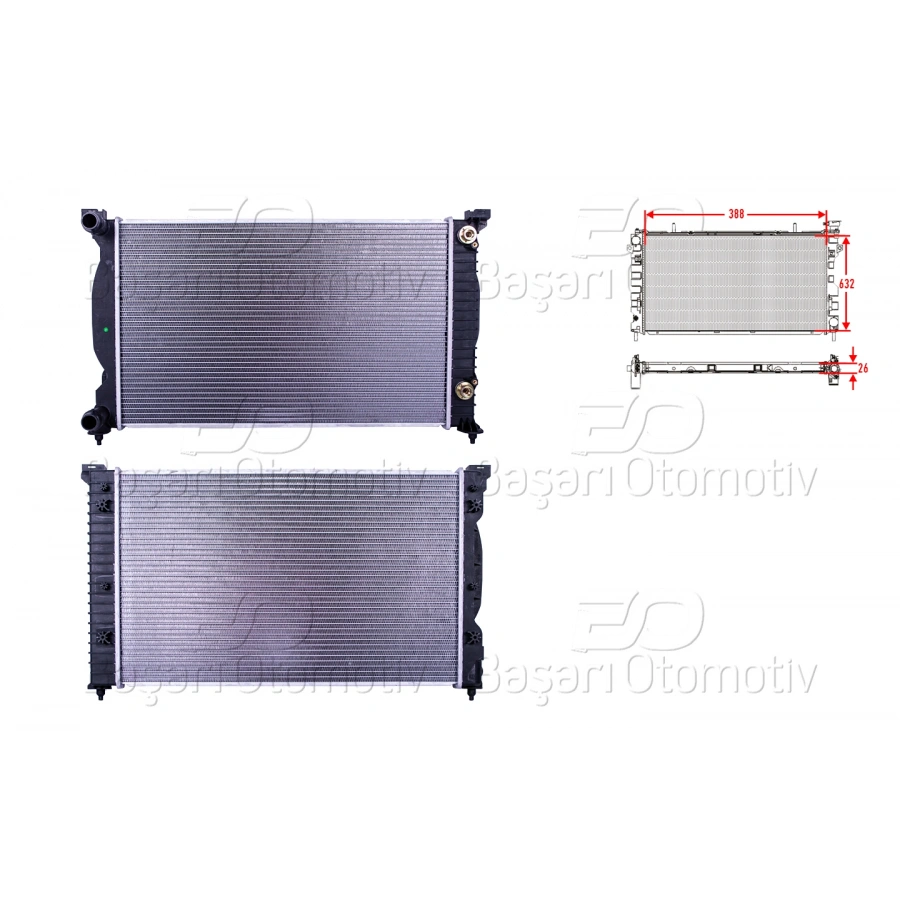 SU RADYATORU BRAZING MT 632x388X26 MM AUDI A4 1.6. 1.8. 2.0FSI 00>