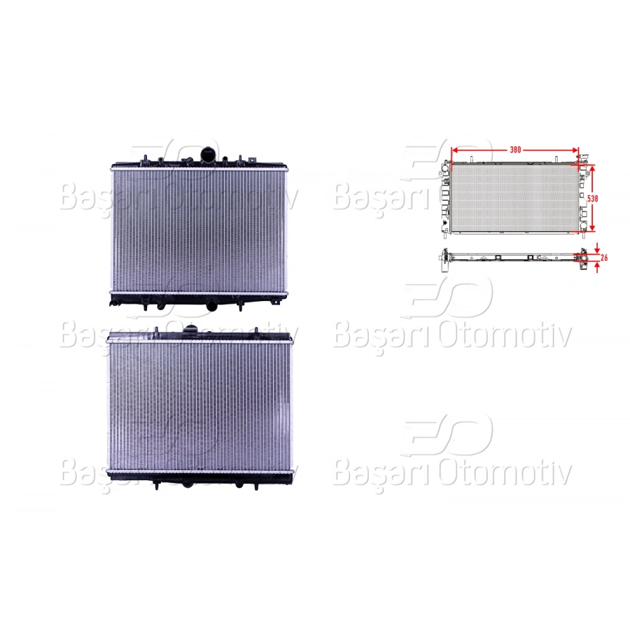 SU RADYATORU BRAZING MT-AT 380X538X26 MM PEUGEOT406 2.0. 2.0HDI. CITROEN C5 99>