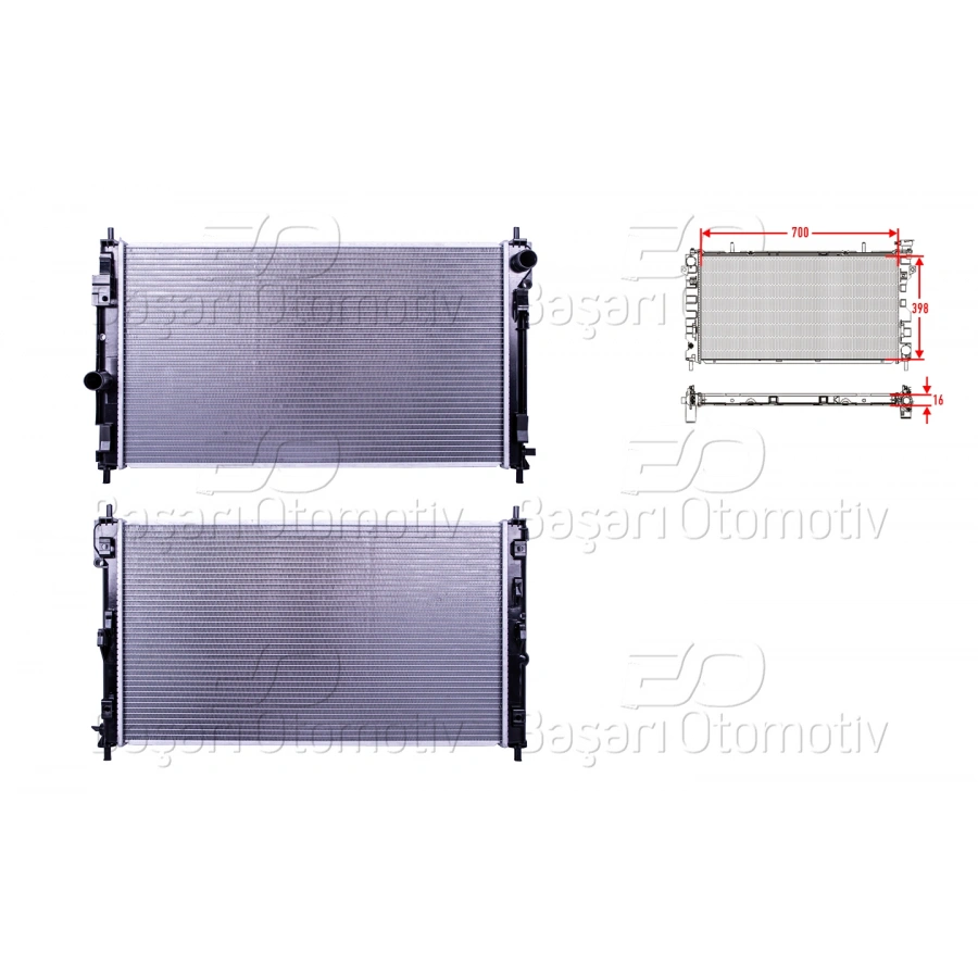 SU RADYATORU BRAZING MT-AT 700X398X16 CHRYSLER. JEEP. COMPAS. SEBRING. PATRIOT. AVANGER. CALIBER 2.0CRDI. 2.0 BENZIN AVANGER 2.4 07>
