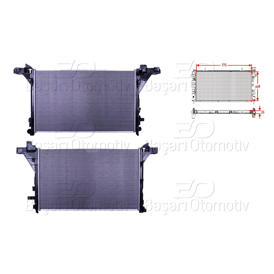 SU RADYATORU BRAZING MT-AT 775X468X26 MM RENAULT MASTER. OPEL MOVANO 2.3DCI AC+ CIFT TEKER 10> CAPRAZ CIKIS