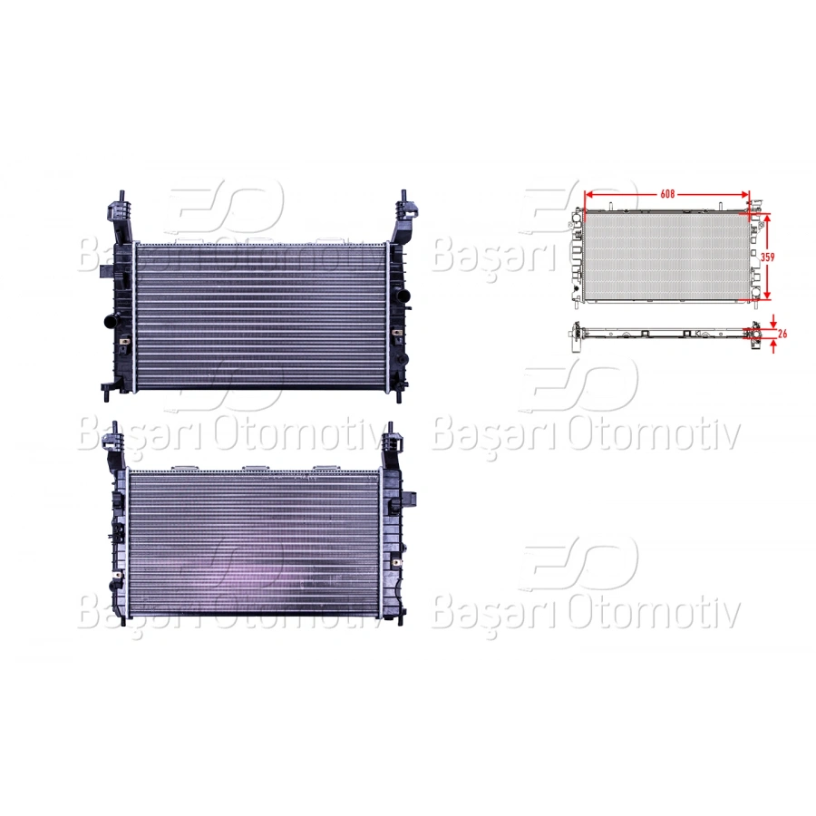 SU RADYATORU MEKANIK MT-AT 608X359X26 OPEL MERIVA 1.4 1.6 1.8 03 >