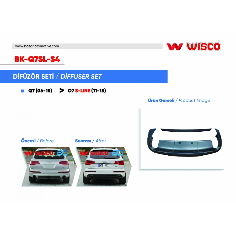 TAMPON DIFUZOR SETI ARKA (IZGARA ILE BIRLIKTE) AUDI Q7 S-LINE 11-15 (06-15 ARASI Q7 ICIN UYGUNDUR)