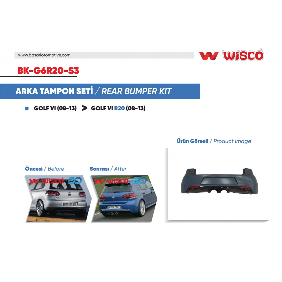 TAMPON SETI ARKA VW GOLF 6 R20 08-13