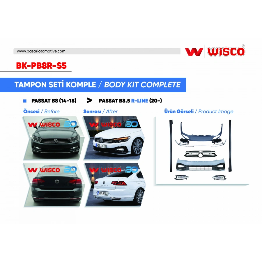 TAMPON SETI KOMPLE (ON-ARKA-YAN) VW PASSAT B8.5 R-LINE 20- (14-18 PASSAT B8 ICIN UYUMLUDUR)