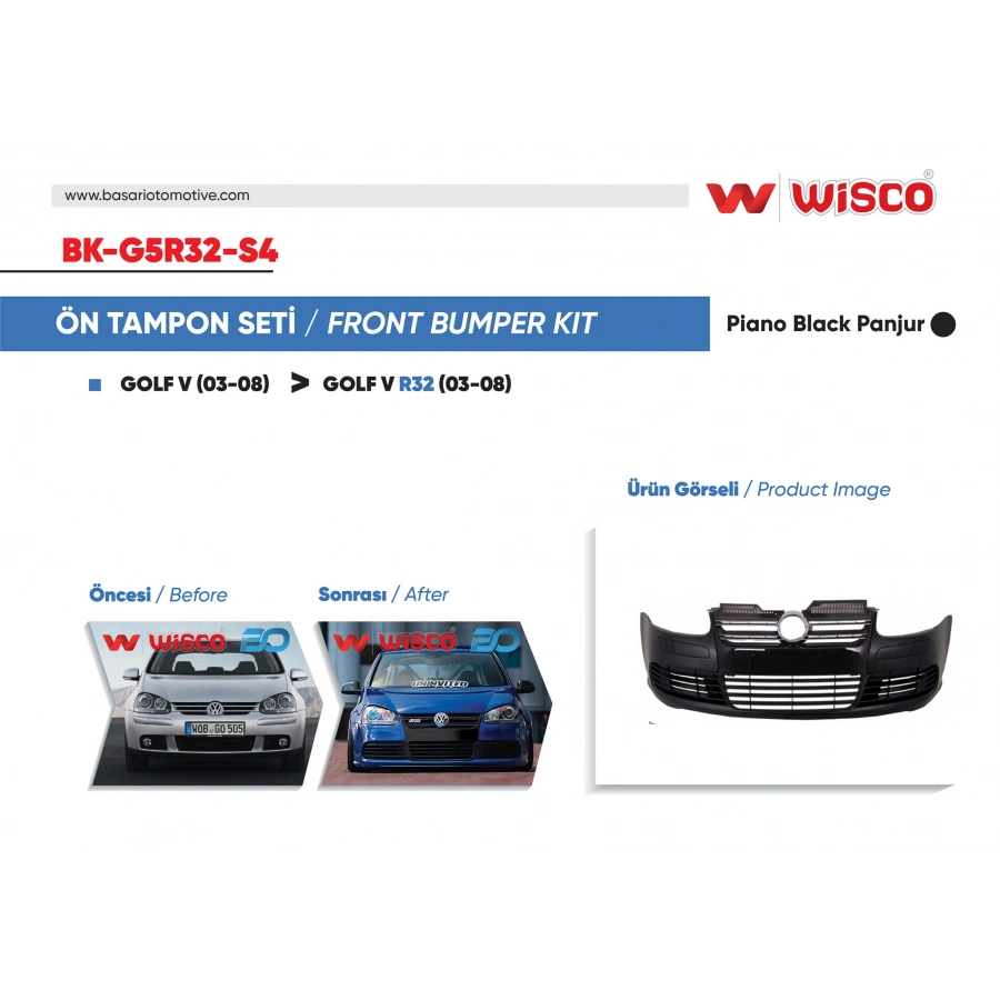 TAMPON SETI ON PARLAK SIYAH PANJURLU VW GOLF 5 R32 04-08