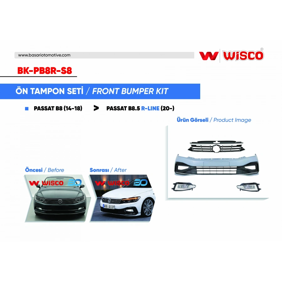 TAMPON SETI ON V2 VW PASSAT B8.5 R-LINE 20- (14-18 PASSAT B8 ICIN UYUMLUDUR)