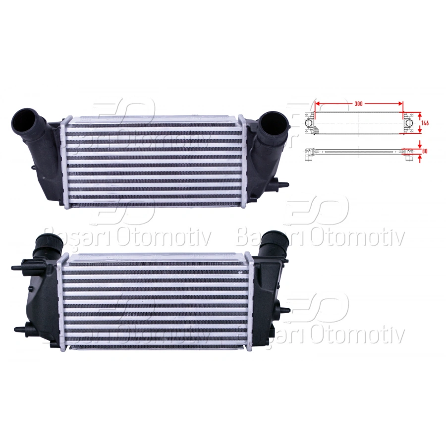TURBO RADYATORU (INTERCOOLER) 300X146X80 FORD B-MAX ECOSPORT FIESTA TOURNEO COURIER TRANSIT COURIER 1.0 ECOBOOST12 >
