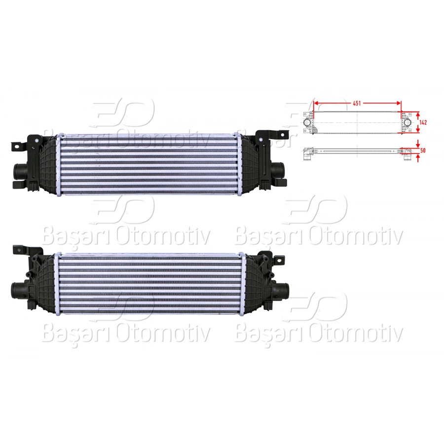 TURBO RADYATORU (INTERCOOLER) 451X142X50 FORD FIESTA 5 (JH_, JD_) 1.6 TDCi 01-14 FUSION (JU_) 1.4 TDCi MAZDA 2 (DY) 1.4 CD