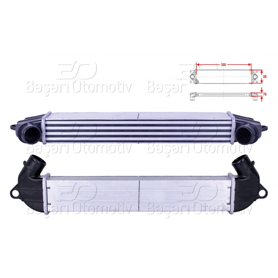 TURBO RADYATORU (INTERCOOLER) 500X88X70 FIAT DOBLO CARGO MPV 1.3 D MULTIJET1.3 JTD 1.9 JTD 1.9 D MULTIJET 01 >