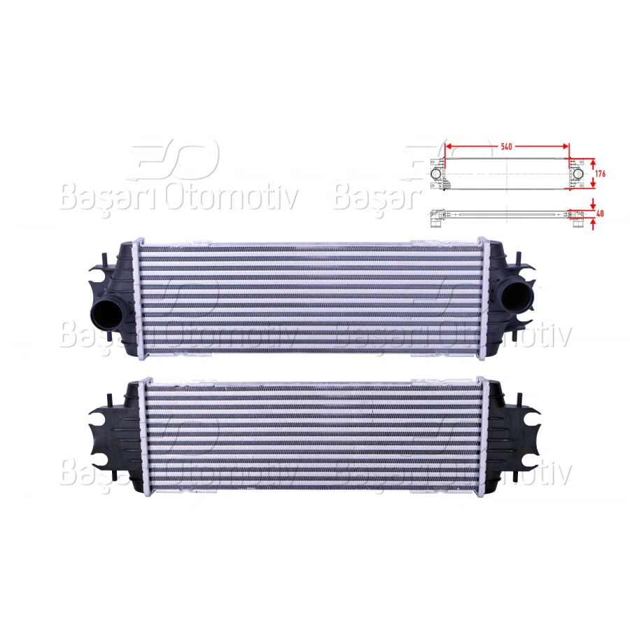 TURBO RADYATORU (INTERCOOLER) 540X172X40 OPEL VIVARO COMBI 1.9 DTI NISSAN PRIMASTER 1.9 DCI 100 RENAULT TRAFIC 2 BUS 1.9 DCI 1.9 DCI 01 >
