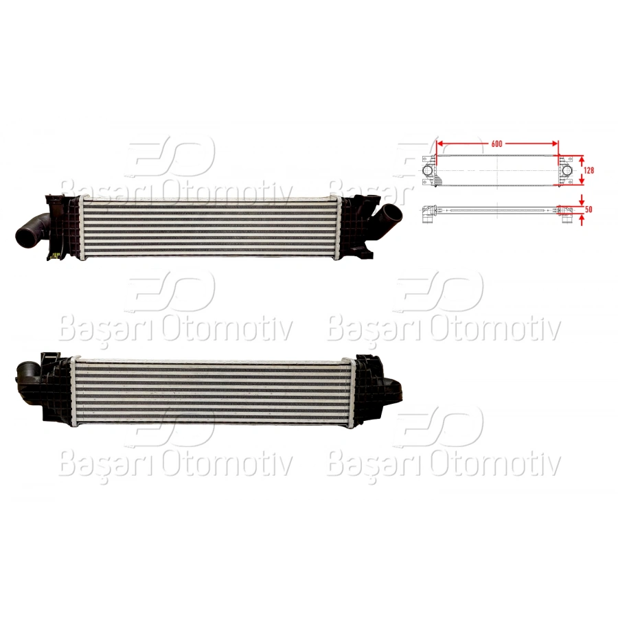TURBO RADYATORU (INTERCOOLER) 600X128X50 FORD FOCUS 04-14/ C MAX 07-19/ KUGA 08-19/ MONDEO 1.6-2.0 TDCI 07-15