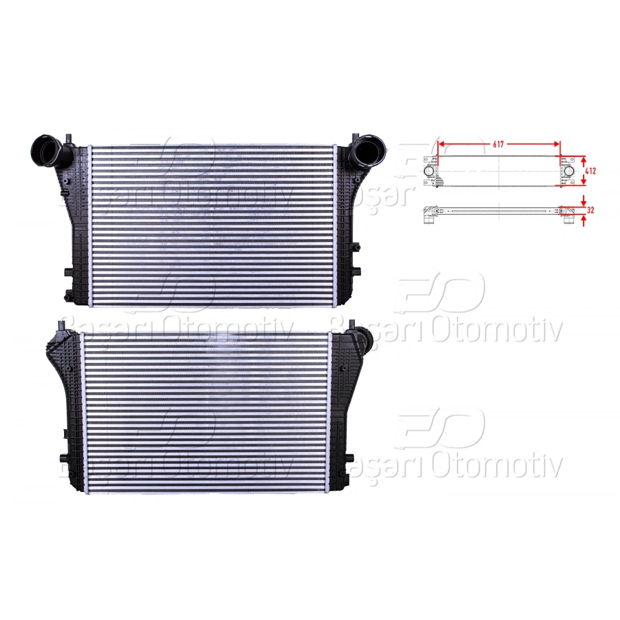 TURBO RADYATORU (INTERCOOLER) 617X412X32 VW GOLF5 6 CADDY3 A3 TOURAN A3 SKODA OCTAVIA 2 SUPERB 2 JETTA 3 TIGUAN 1.9TDI 05 >