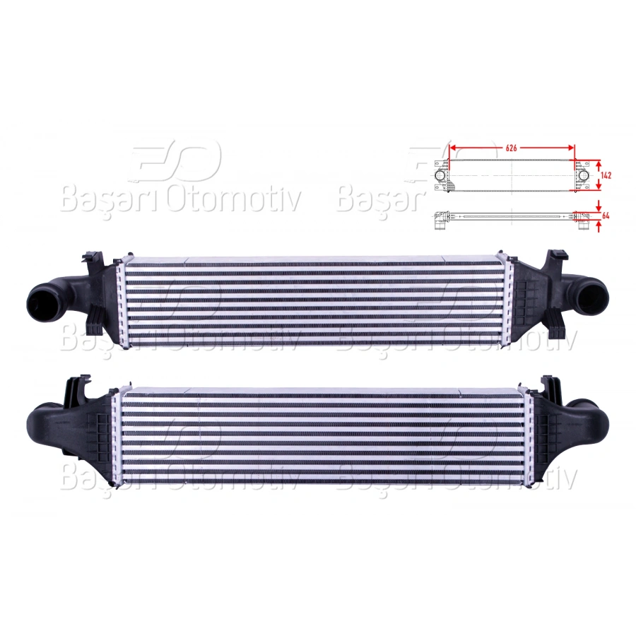 TURBO RADYATORU (INTERCOOLER) 626X142X64 MERCEDES-BENZ A SERISI (W176) A 180 - A 180 CDI - A 200 12>/ B SERISI (W246) B 160 - B 180 - B 180 CDI - B 00 11-18/ CLA (C117) 11-19/ GLA (X156) 13>