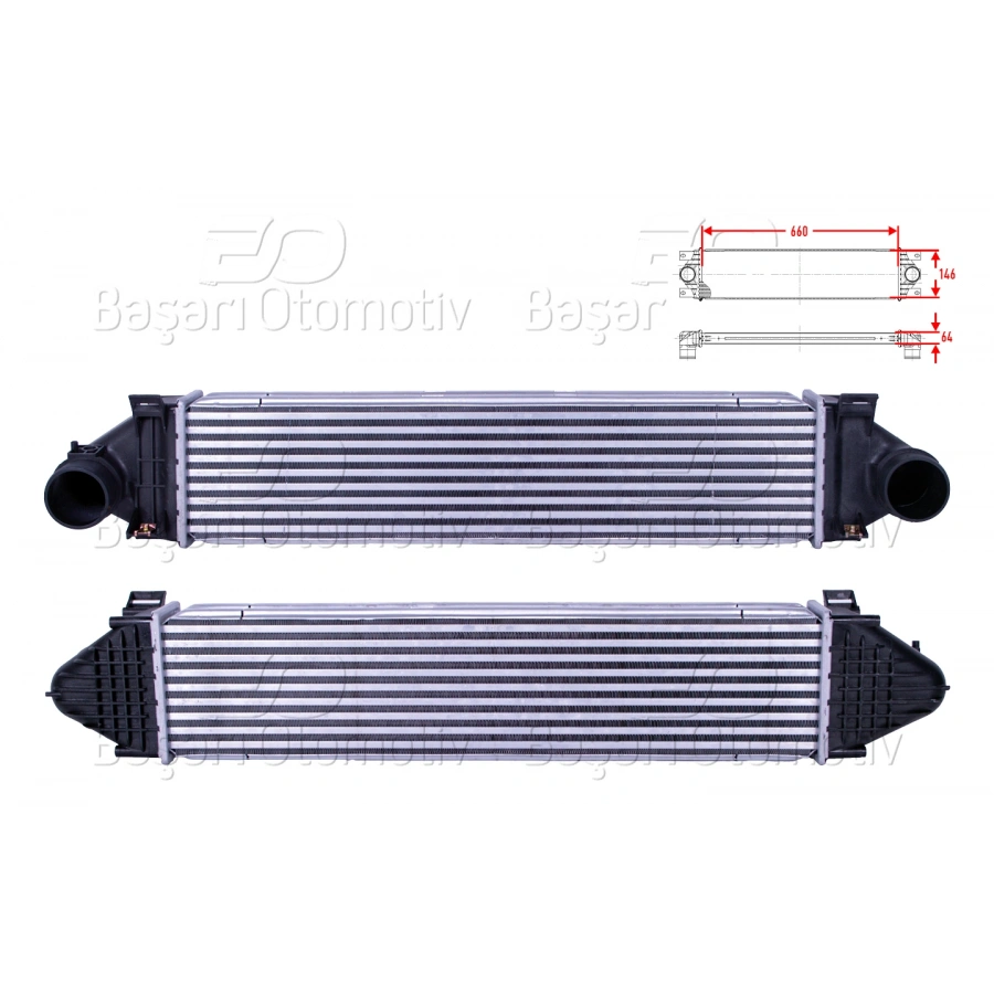 TURBO RADYATORU (INTERCOOLER) 660X146X64 VOLVO S80 2 2.4 D5-D3 06->/ V70 3 2.4 D5 06->/ XC60 2.0 T-D5-2.4 D 08>/ XC70 2 2.4 D5 07>/ FREELANDER 2.0 Si4 11-14/ EVOQUE 2.0 Si4 11-19