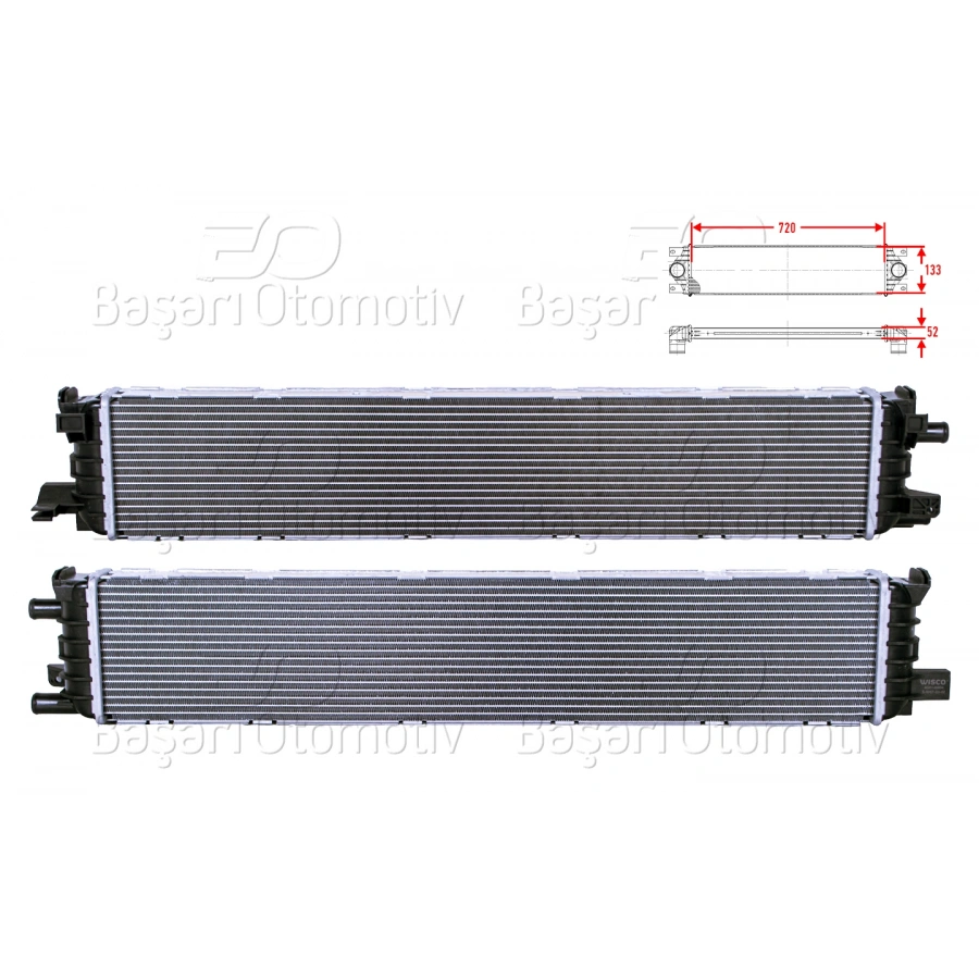 TURBO RADYATORU (INTERCOOLER) 720X133X52 VW GOLF7 (5G1, BQ1, BE1, BE2) 1.4 GTE 12-21 SEAT LEON SC (5F5) 1.2 TSI 13-18 AUDI A4 B8 (8K2) 2.0 TDI 07-16
