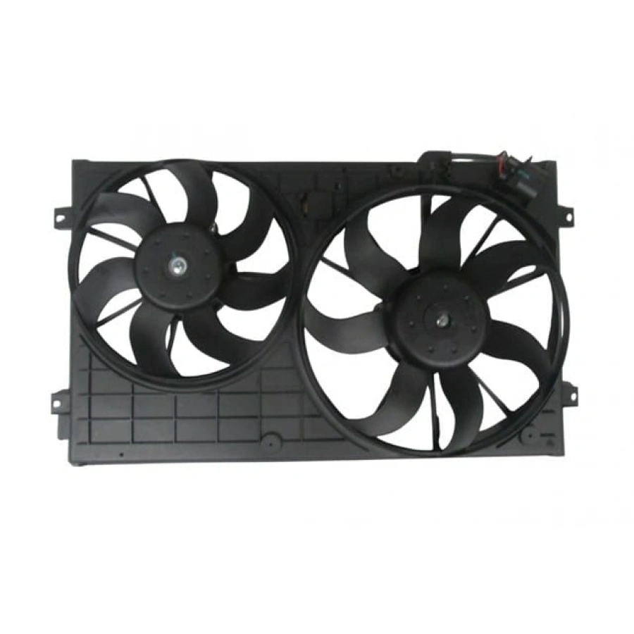 VOLKSWAGEN CADDY- 11/15; RADYATÖR VE KLİMA FAN DAVLUMBAZI  KOMPLE ÇİFTLİ (7+7 KANAT) (MOTORLU)(ORİS)