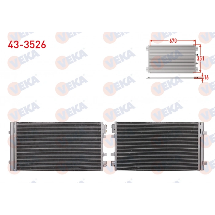 KLIMA RADYATORU RENAULT MEGANE III 1.5 DCI - 1.4i 16v - 2.0 DCI - 2.0i 16v 2008- / FLUENCE 1.5 DCI - 1.6 16v 2009- / SCENIC III 1.4i 16v - 1.5 DCI 2009- VEKA 43-3526 T1