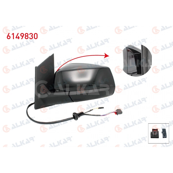 DIS DIKIZ AYNASI SOL ELEKTRIKLI ISITMALI OTOMATIK KATLANIR KOR NOKTALI PARLAK SIYAH 7+2 PIN FORD TOURNEO CONNECT 2022- / VOLKSWAGEN CADDY V 2020- (A1)