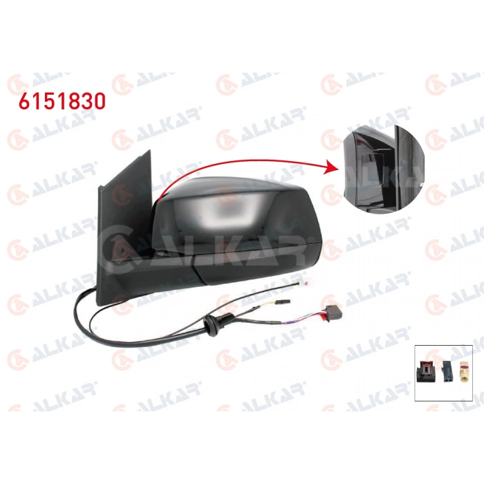 DIS DIKIZ AYNASI SOL ELEKTRIKLI ISITMALI OTOMATIK KATLANIR KOR NOKTALI ANTENLI PARLAK SIYAH 7+2 PIN FORD TOURNEO CONNECT 2022- / VOLKSWAGEN CADDY V 2020- (A1)