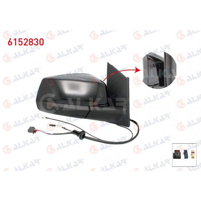 DIS DIKIZ AYNASI SAG ELEKTRIKLI ISITMALI OTOMATIK KATLANIR KOR NOKTALI ANTENLI PARLAK SIYAH 7+2 PIN FORD TOURNEO CONNECT 2022- / VOLKSWAGEN CADDY V 2020- (A1)