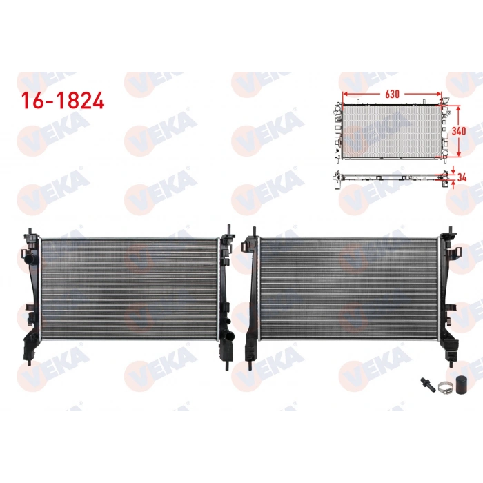 SU RADYATORU MEKANIK FIAT FIORINO 1.3 MJT M-T 2007- / CITROEN NEMO 1.3 HDi - 1.4 HDi 2008- / PEUGEOT BIPPER 1.3 HDi - 1.4 HDi 2008- VEKA 16-1824 T1
