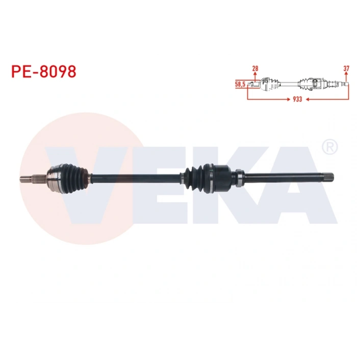 KOMPLE AKS SAG ON UZUNLUK 933mm PEUGEOT 3008 1.5 BlueHDi, 1.6 BlueHDi, 1.6 PureTech A-T 2016-