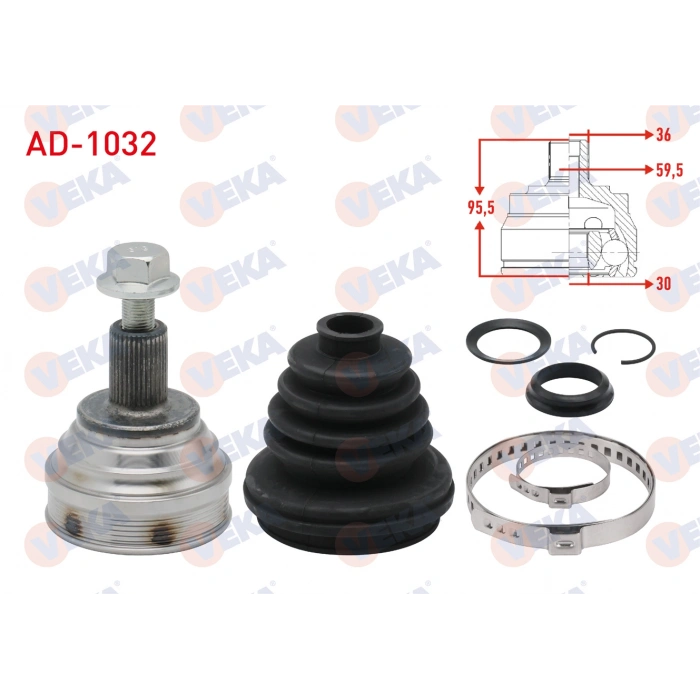 AKS KAFASI SOL-SAG ON DIS 36X30X59.5mm UZUNLUK 95.5mm VOLKSWAGEN GOLF V (1K1) 1.6i 2003-2009 / PASSAT (3C2) 1.6 FSI A-T 2005-2008 / SKODA OCTAVIA (1Z3) 1.6 FSI A-T 2004-2012