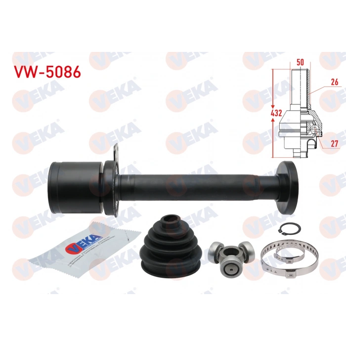 AKS KAFASI SAG ON IC 26X27X50 UZUNLUK 432mm VOLKSWAGEN TRANSPORTER V 1.9 TDI - 2.0 TDI - 2.0 BITDI 2003-2011