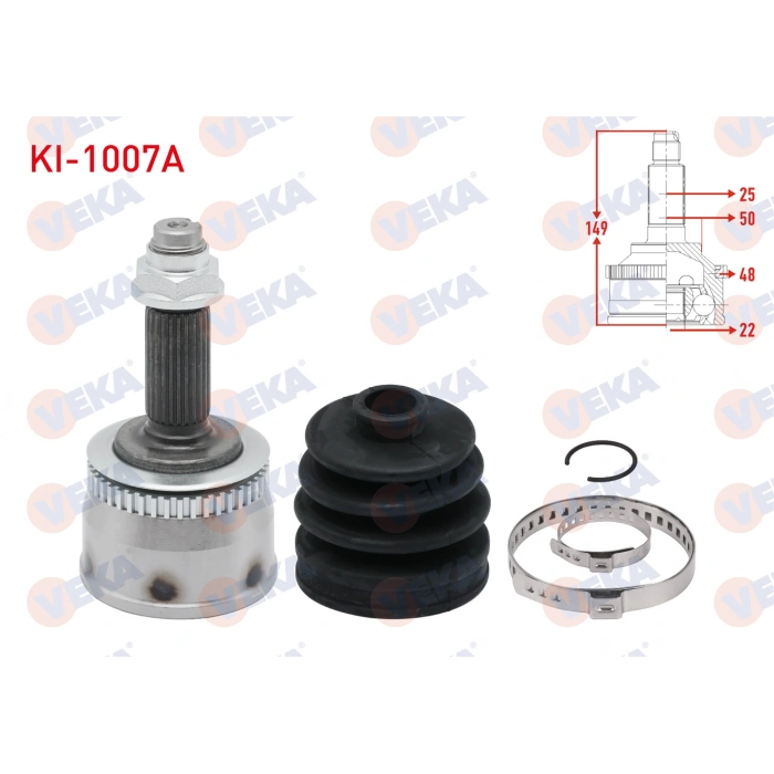 AKS KAFASI SOL-SAG ON DIS ABSLI 48 DIS 25X22X50 UZUNLUK 149mm KIA CERATO (LD) 1.6i A-T 2004-2012