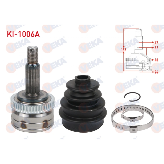 AKS KAFASI SOL-SAG ON DIS ABSLI 48 DIS 27X24X62 UZUNLUK 157mm KIA SPORTAGE (JE) 2.0 CRDI A-T/M-T 2004-2010 / HYUNDAI TUCSON 2.0 CRDI A-T/M-T 2004-2010