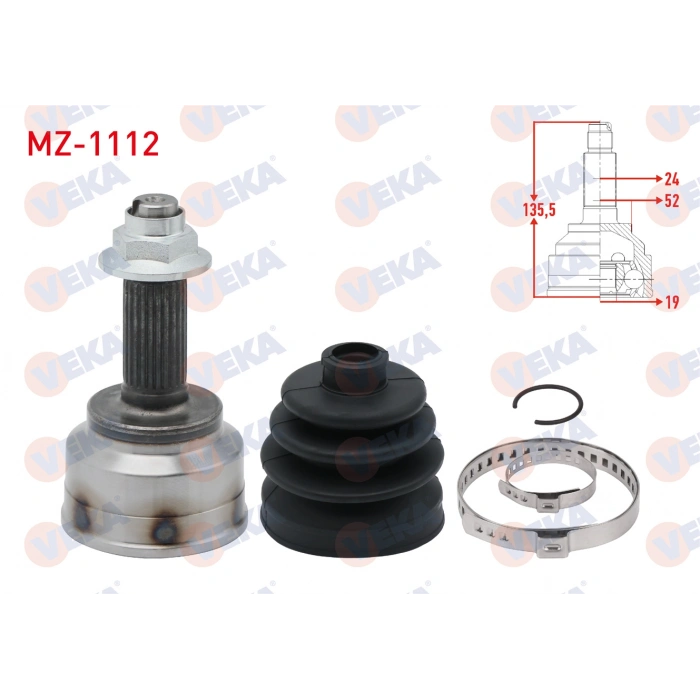 AKS KAFASI SOL-SAG ON DIS MAZDA 121 II (DB) 1.3i 16v 24X19X52 UZUNLUK 135,5 mm 1990-1996