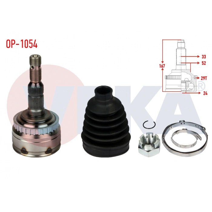 AKS KAFASI SOL-SAG ON DIS OPEL CORSA C 1.7 CDTI ABSLI 29 DIS 33X24X52 UZUNLUK 168 mm 2000-2006