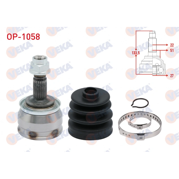 AKS KAFASI SOL-SAG ON DIS OPEL CORSA D 1.2 22X27X51 UZUNLUK 133.5mm 2006-2014