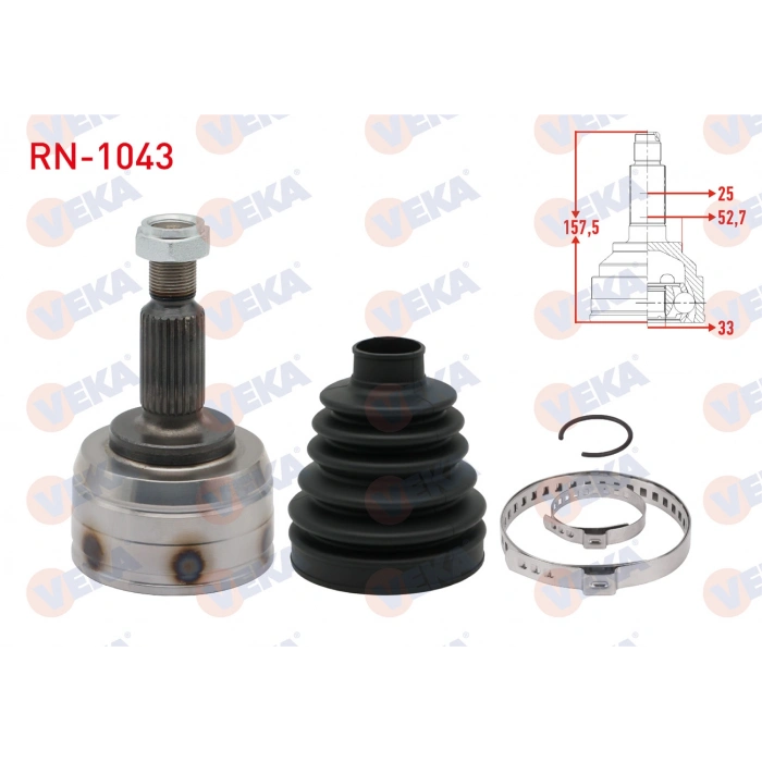 AKS KAFASI SOL-SAG ON DIS RENAULT FLUENCE (L30) 1.5 DCI 25X33X52.70 UZUNLUK 157.5 mm 5-6 VITES 2009-
